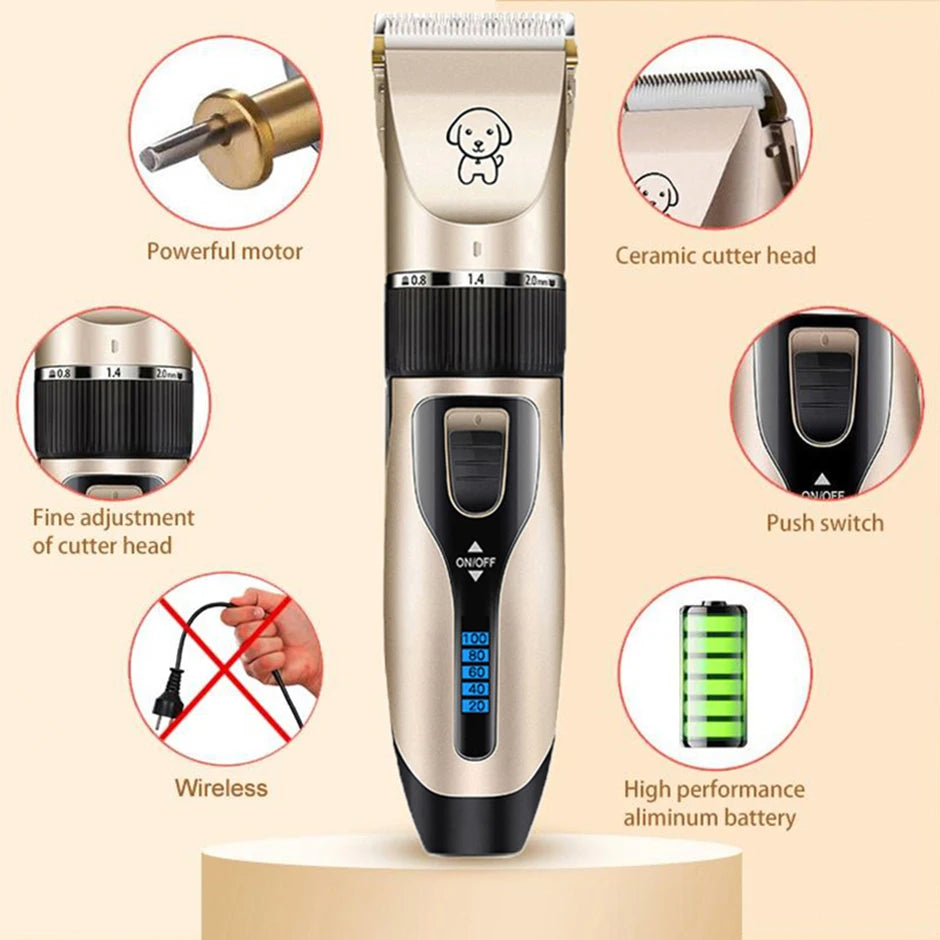 Professional Rechargeable Pet Hair Clipper – Low Noise Grooming Trimmer